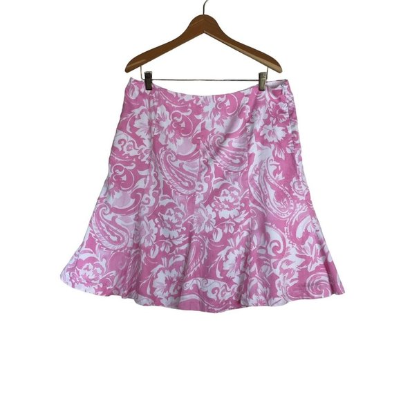 CHAPS Pink/White Abstract Floral Skirt Size 14 Cotton With Cotton Lining Gored - Picture 3 of 9